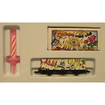 Märklin Geburtstagswagen 30 Jahre mini-club, Containerwagen (8617) bunte Bedruckung, mit Dachbedruckung, im Dach Loch zum einstecken einer kleinen