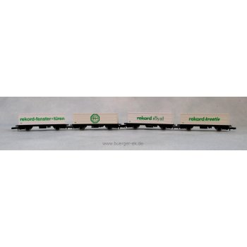 Rekord Fenster, Wagen-Set mit 4 verschiedenen Containerwagen: Rekord Fenster + Türen / Rekord die große Marke / Rekord Royal / Rekord Kreativ