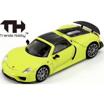 Porsche 918 Spyder, acidgrün, Dach und Motorabdeckung abnehmbar, Trends Hobby, Maßstab 1:64