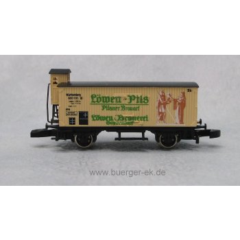 Löwen Pils Pilsener Brauart Löwenbräu Schorndorf (Gedeckter Altbaugüterwagen mit Bremserhaus)