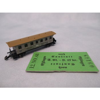 150 Jahre Eisenbahnen in Württemberg 1845 - 1995, grauer Personenwagen mit Fahrkarte Faksmile, in spezieller Verpackung