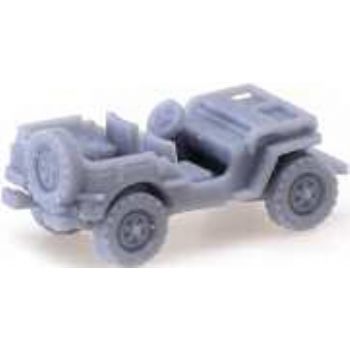 Jeep W mit Reserverad, Windschutzscheibe unten, grau, unlackiert