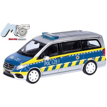 Mercedes-Benz V-Klasse, Polizei, silber mit blau/leuchtgelbem Streifendesign, (MicroCity 87)
