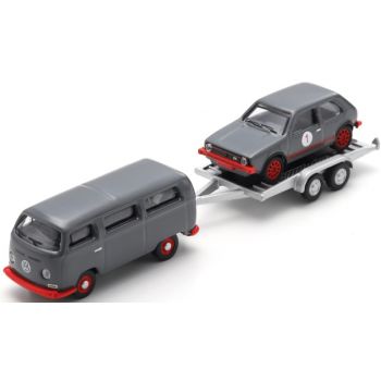 VW T2 Bus mit Autotransportanhänger beladen mit VW Golf I GTI