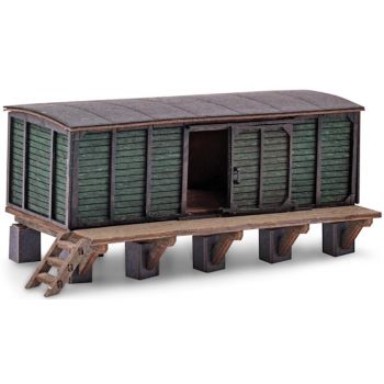 Behelfsschuppen mit Rampe, Bausatz, Beblankung aus echtem Holz, Größe 70 x 35 x 29 mm, Spur TT