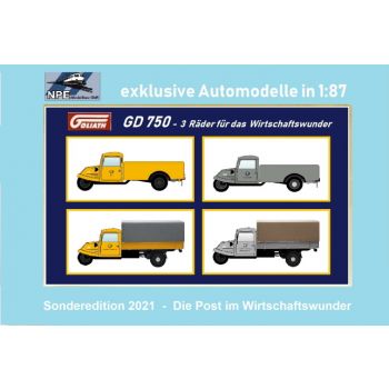 Set Wirtschaftswunder 4-teilig Deutsche Bundespost und Deutsche Bundespost Fernmeldedienst, verschiedene Modelle, gelb und grau