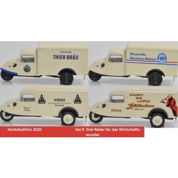 Set Wirtschaftswunder 4-teilig, Goliath GD 750: Dortmunder Thier Bräu, Deutsche Marken Butter, VEDES, Güldenhaus Whisky
