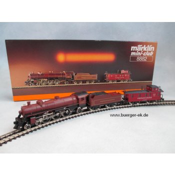 Schlepptenderlok Pacific mit Caboose der Bahngesellschaft Pennsylvania, mini-club