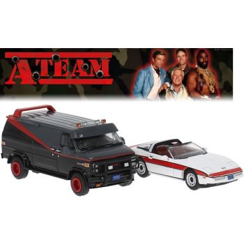 Set mit GMC Vandura und Corvette C4 (PCX),  bekannt aus dem Film das A-Team, Baujahr 1983