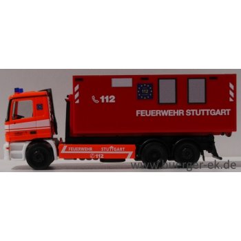 Mercedes-Benz Actros M '96 mit neuem EU-Symbol, Wechsellader der Berufsfeuerwehr Stuttgart beladen mit Abrollbehälter 