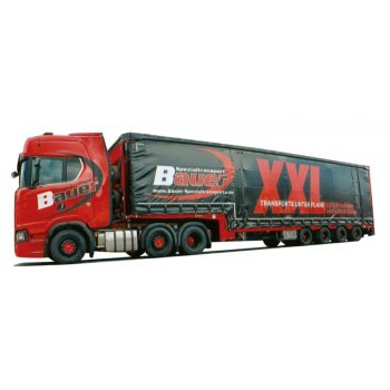 Scania S/Aerop., Jumbo-Gardinen-Koffersattelzug, Spezialtransport Bauer - XXL Transporte unter der Plane, www.Bauer-Spezialtransporte.de