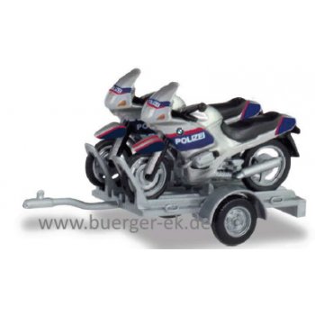 Set: Anhänger mit 2x BMW Motorrad POLIZEI Österreich, im österreichischen Polizei-Design silber/blau/rot