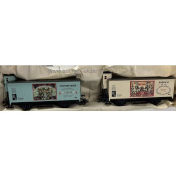 Bierwagenset mit 2 Bremserhauswagen: 1 Wagen Siebenwandbräu Export-Bier J.Kuolf Spaichingen, 1 Wagen Kelbraer Bock Bier Brauerei Auszug