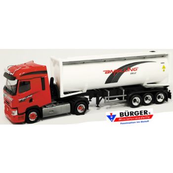 Renault T 30 ft Drucksilocontainer-Sattelzug, Amelung GmbH, Celle, (Container mit Amelung-Beschriftung)