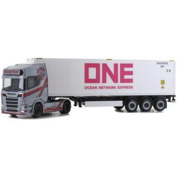 Scania CR 20 HD Container-Sattelzug, Nancy Graf / 40ft. HC-Kühlcontainer ONE, (Kühlcontainer weiß !), Grabow