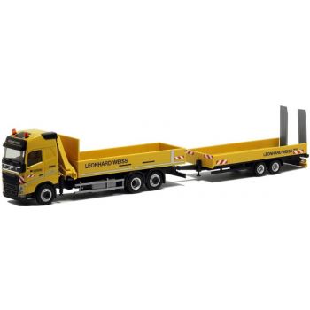 Volvo FH GL Pritschen-LKW mit Ladekran und Tieflade-Tandemanhänger, Leonhard Weiss 55852 / 556153 - Bauunternehmung Göppingen