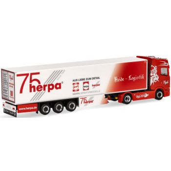 Scania CS 20 Hochdach Kühlkoffer-Sattelzug, Heide Logistik / 75 Jahre Herpa (andere Heckbedruckung als Herpa 317733 !)