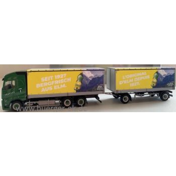 Volvo FH GL Planen-Hängerzug, Traveco / Elmer Citro, Seit 1927 Bergfrisch aus Elm. - Schweiz