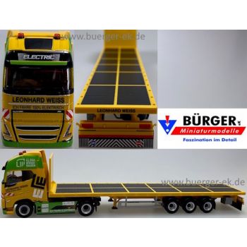 Volvo FH GL XL ELECTRIC, Flachpritschen-Sattelzug 75437 - Leonhard Weiss Bauunternehmung Göppingen, KLIMA BEWUSST BAUEN - ICH FAHRE 100% ELEKTRISCH