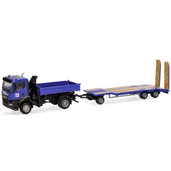 MAN TGS NN Dreiseitenkipper mit Ladekran und TU3-Tiefladeanhänger 3achsig, Hoch-Tief