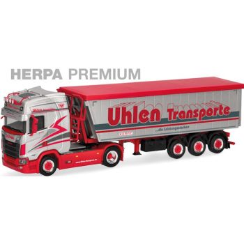 Herpa Premium Uhlen Transporte: Scania CS 20 Hochdach Zugmaschine mit Stöffelliner-Kippsattelauflieger, Walchum - Niedersachsen