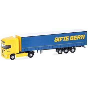 Scania R 04 Topline Gardinenplanen-Sattelzug, Stifte Berti, Italien, Spur N