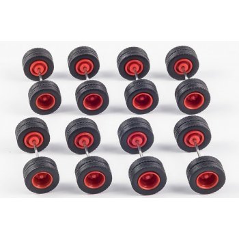 Radsatz zwillingsbereift, 11,7 mm. 8 Achsen, Felgen rot