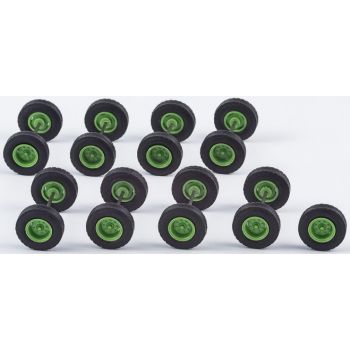 Radsätze einzeln bereift, grün, 8 Achsen + 1 Rad, Durchmesser 12,75 mm