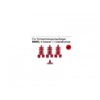 6 Schemel und 1 Unterfahrschutz für Schwertransportauflieger, rot