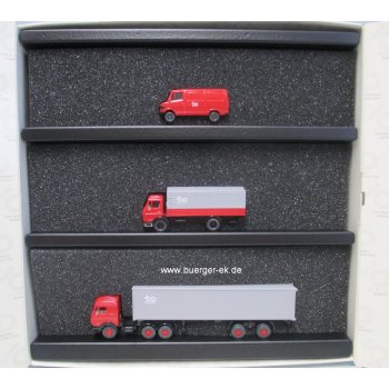 Packung LKW - 100 Jahre Automobil - 3 versch. Modelle /Typ 207 D Kastenwagen ´77 /Typ 1017 Pritsche + Plane ´75 /Typ 2228 (6x4) Sattelzugmaschine ´80