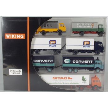 Set: Mercedes 813 Max Mothes Düsseldorf, Mercedes Müllwagen BSR, Mercedes Kofferhängerzug Pracht, Mercedes Planenhängerzug Convent Spedition, Mercedes