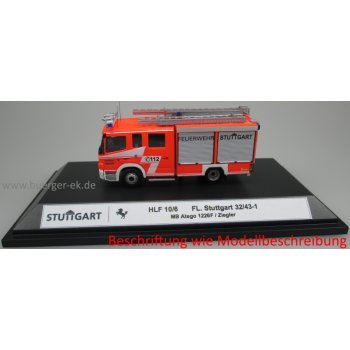 Mercedes-Benz Atego 1226F Ziegler, Feuerwehr Stuttgart Mühlhausen 18/43-1 in Dekovitrine, detailliertes Handarbeitsmodell !, S-FW 2181